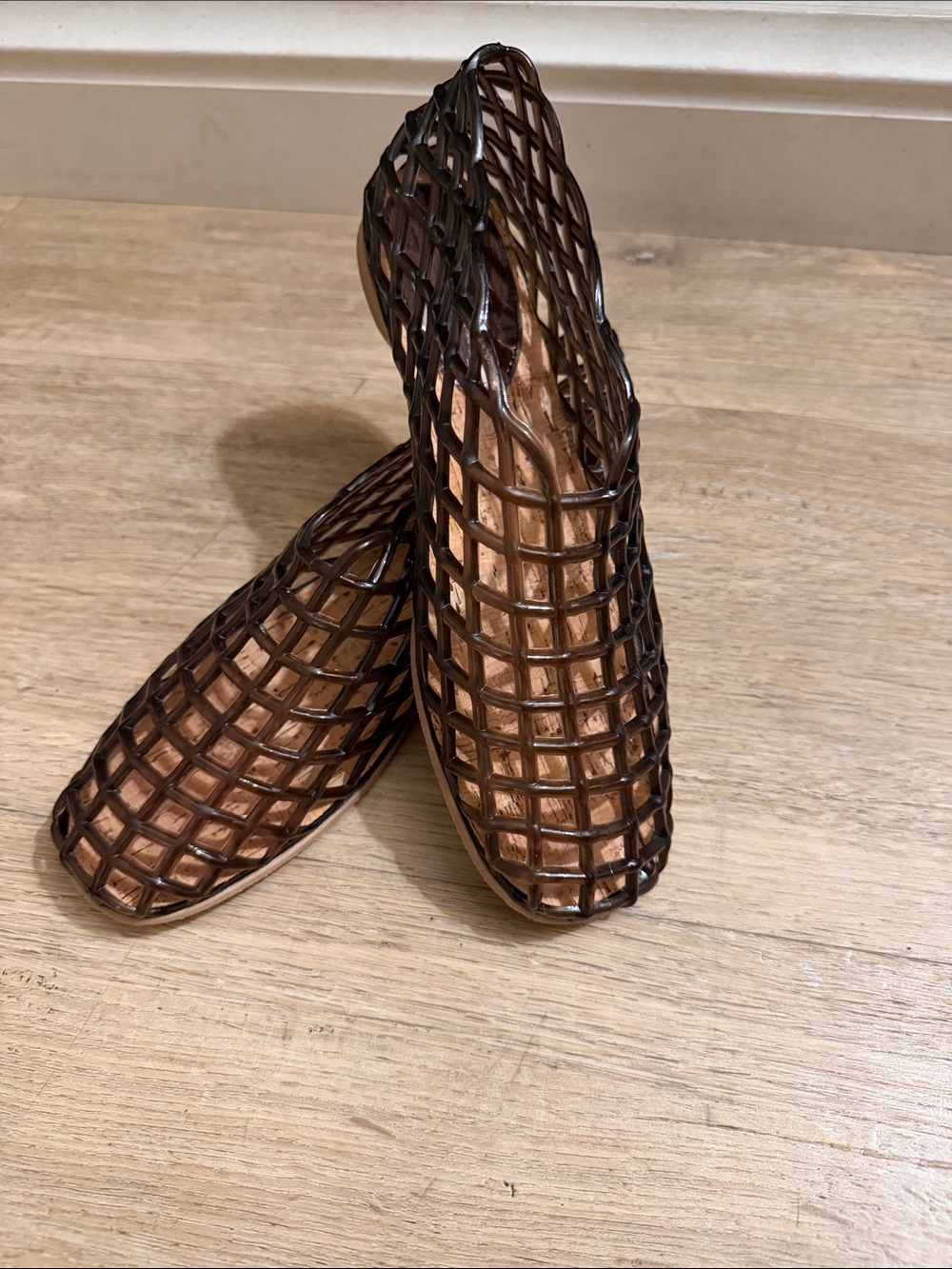 Woven Lattice Slip-On Mules in Dark Brown
